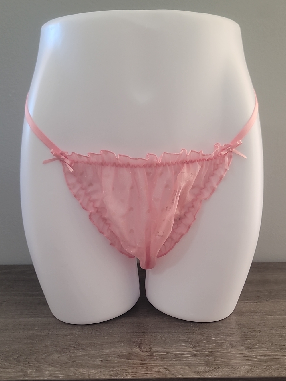 Victoria's Secret Dream Angels Heart Chiffon String Thong Panty PINK XLARGE